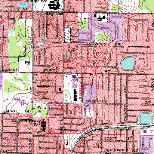 Topographic Map of Sunset and Highland Center, FL