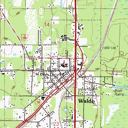 Topographic Map of Waldo Community School, FL