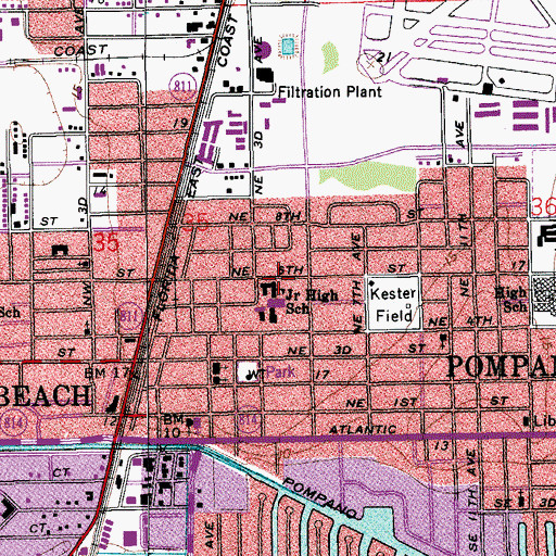 Topographic Map of Pompano Beach Middle School, FL