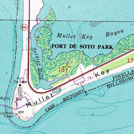 Topographic Map of De Soto Monument, FL