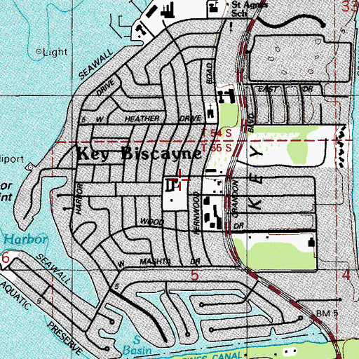 Topographic Map of Key Biscayne K - 8 Center, FL