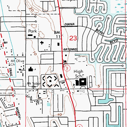 Topographic Map of Merritt Island Public Library, FL