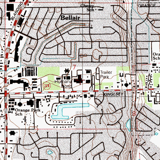Topographic Map of Orange Park Medical Center, FL