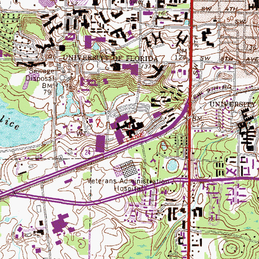 Topographic Map of University of Florida Health Shands Hospital, FL