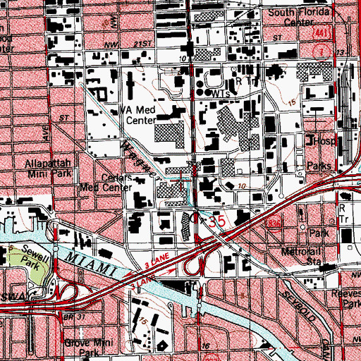 Topographic Map of University of Miami Hospital, FL