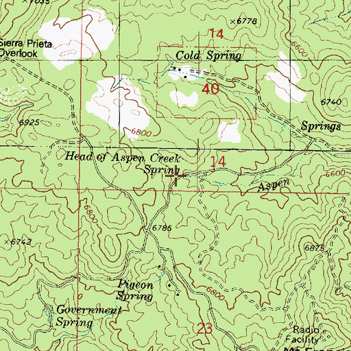 Topographic Map of Head of Aspen Creek Spring, AZ