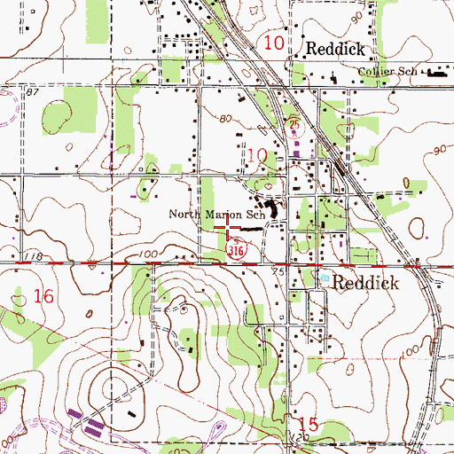 Topographic Map of Reddick - Collier Elementary School, FL
