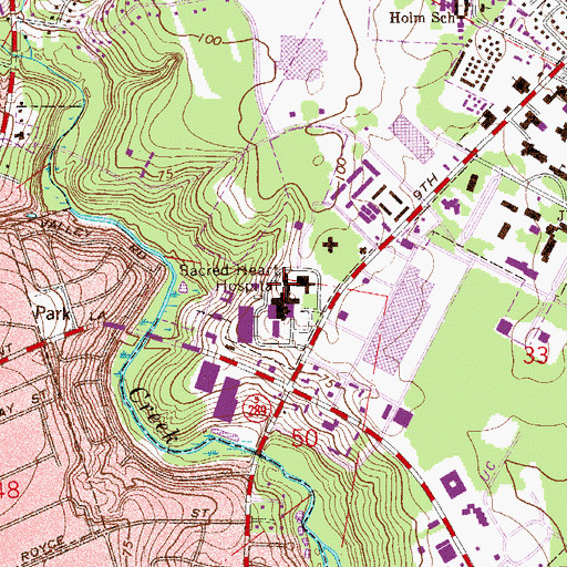 Topographic Map of Sacred Heart Hospital of Pensacola, FL