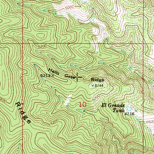 Topographic Map of Hells Gate Ridge, AZ