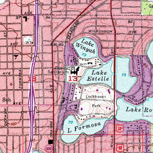 Topographic Map of Florida Hospital Orlando, FL