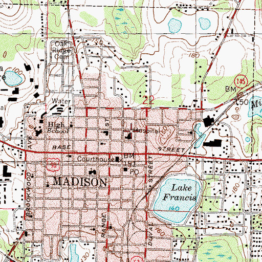 Topographic Map of Madison County Memorial Hospital, FL