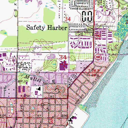 Topographic Map of Safety Harbor Middle School, FL