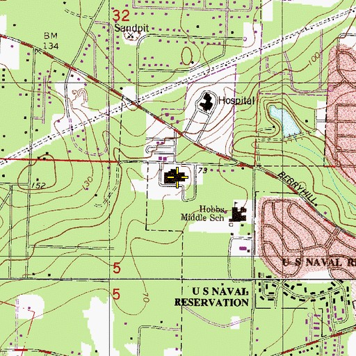 Topographic Map of Berryhill Elementary School, FL