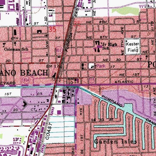 Topographic Map of First Baptist Church of Pompano, FL