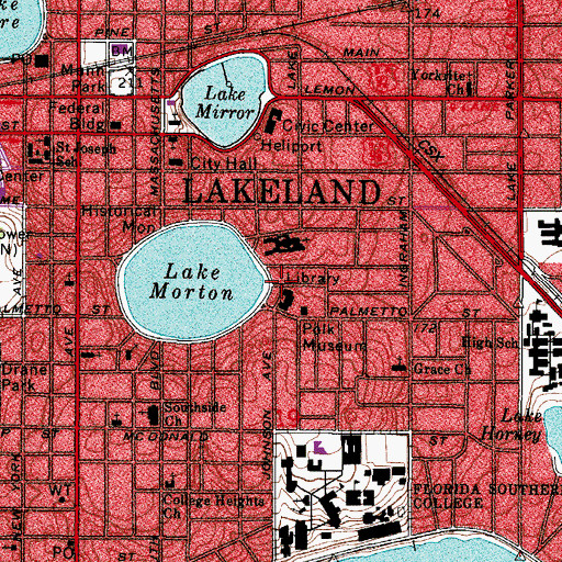 Topographic Map of Lakeland Public Library, FL