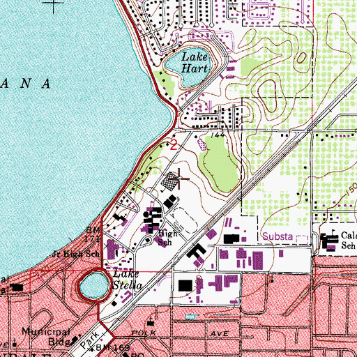 Topographic Map of Auburndale Junior High School, FL