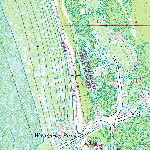 Topographic Map of Barefoot Beach State Preserve, FL