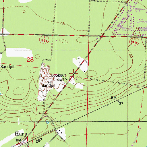 Topographic Map of Mulat Lookout Tower, FL