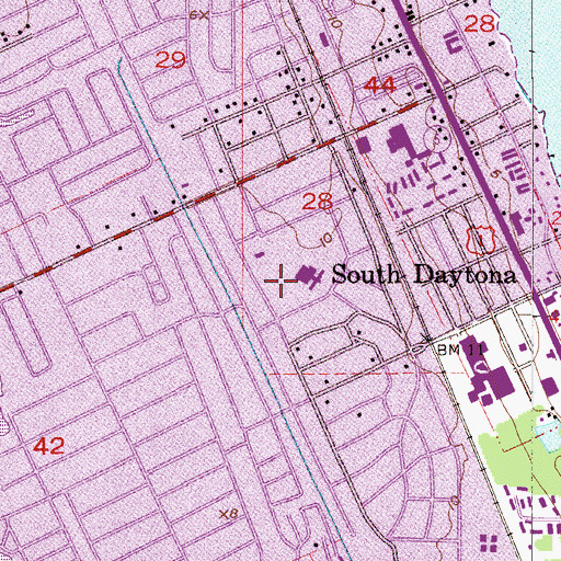 Topographic Map of First Baptist Church of South Daytona, FL