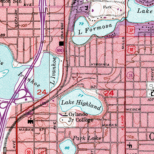 Topographic Map of Lake Highland Preparatory School, FL