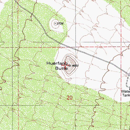 Topographic Map of Huerfano Butte, AZ