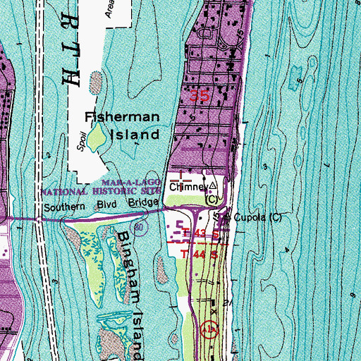 Topographic Map of Mar-A-Lago National Historic Landmark, FL