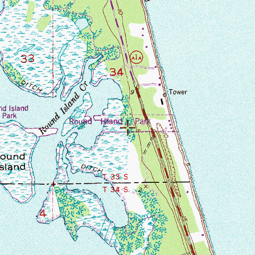 Topographic Map of Round Island Park, FL