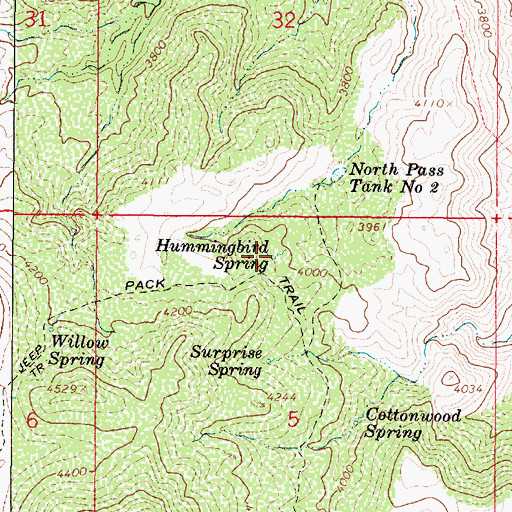 Topographic Map of Hummingbird Spring, AZ