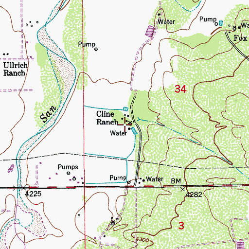 Topographic Map of Cline Ranch, AZ