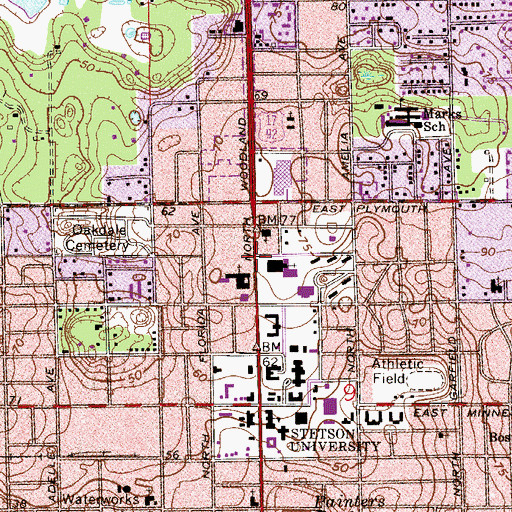 Topographic Map of First Baptist Church of DeLand, FL