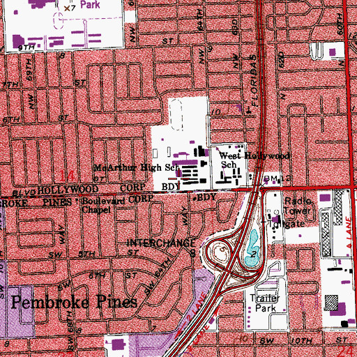 Topographic Map of Pembroke Road Baptist Church, FL
