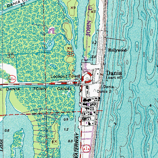 Topographic Map of Dania Bridge, FL