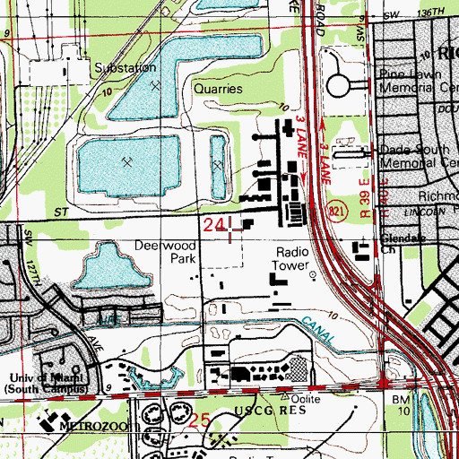 Topographic Map of Deerwood Park, FL