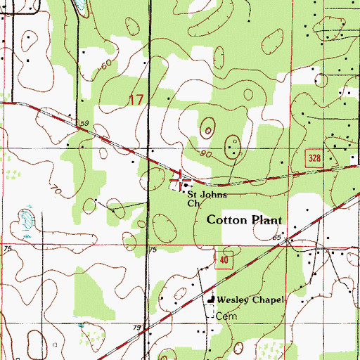 Topographic Map of Saint Johns United Methodist Cemetery, FL