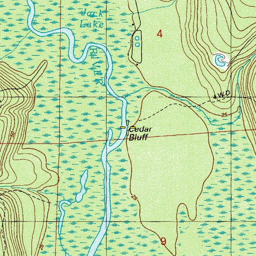 Topographic Map of Cedar Bluff, FL