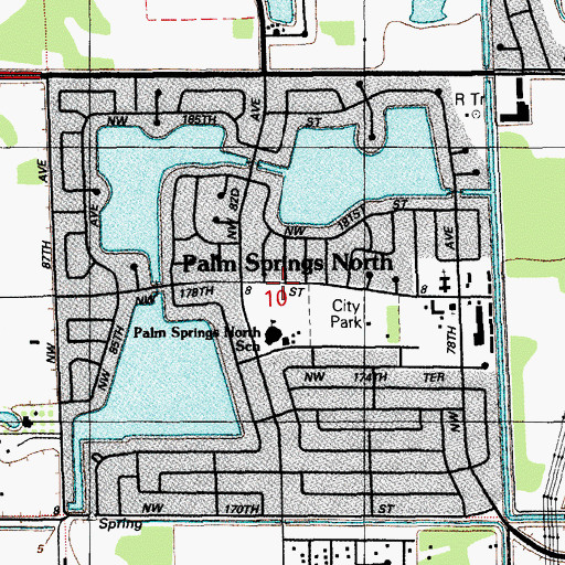 Topographic Map of Palm Springs North Census Designated Place, FL