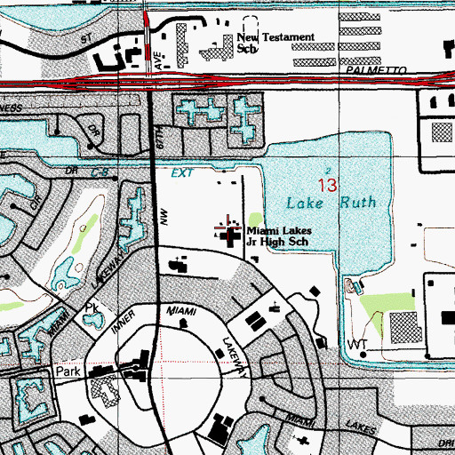 Topographic Map of Miami Lakes Middle School, FL