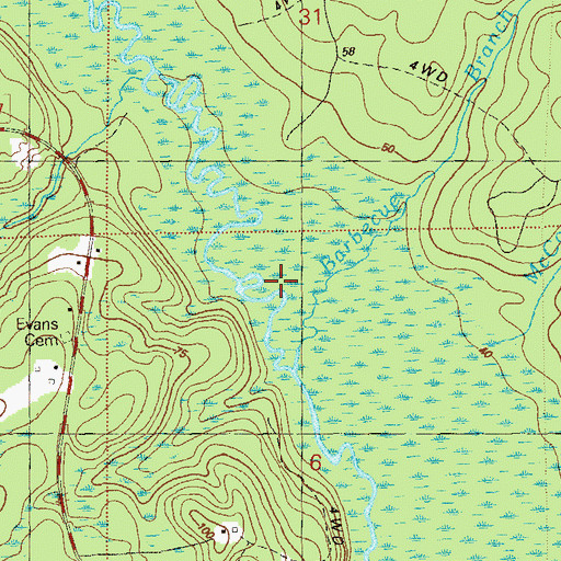 Topographic Map of Barbecue Branch, FL