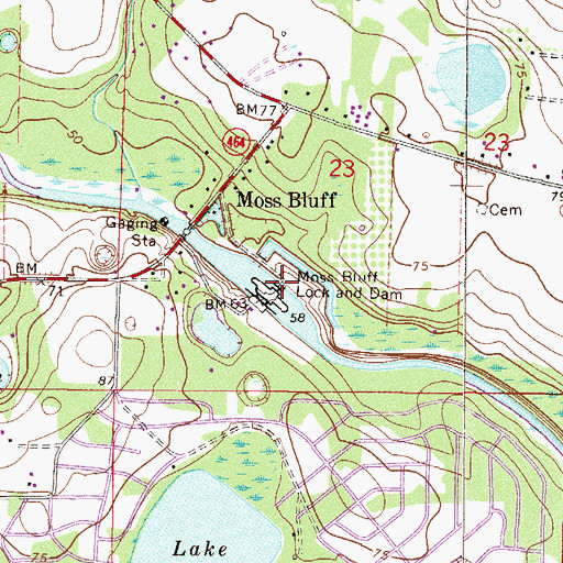 Topographic Map of Moss Bluff Lock and Dam, FL