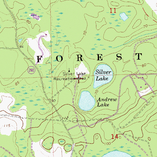 Topographic Map of Silver Lake Recreation Area, FL