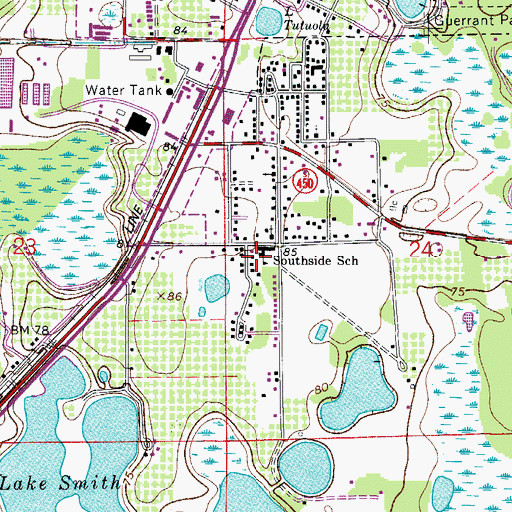 Topographic Map of Southside School, FL