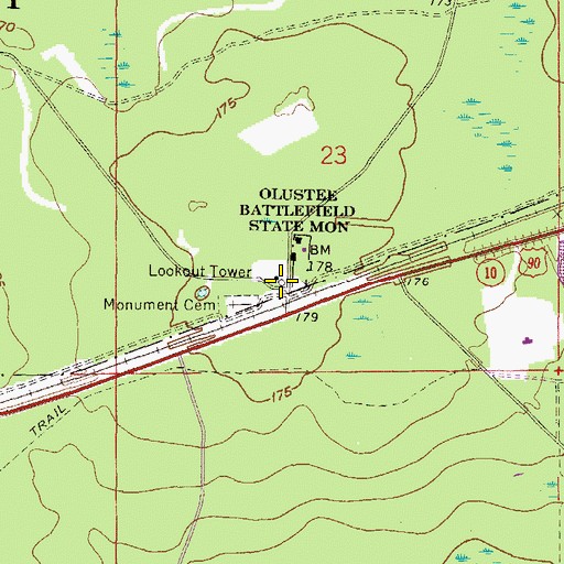 Topographic Map of Olustee Tower, FL