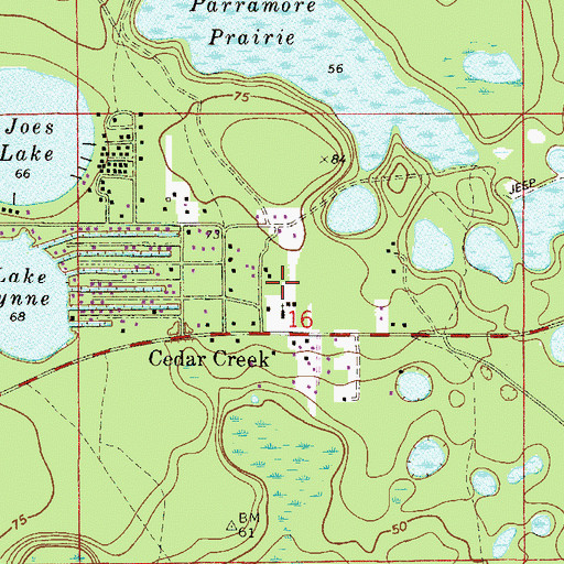 Topographic Map of Cedar Creek Baptist Church, FL