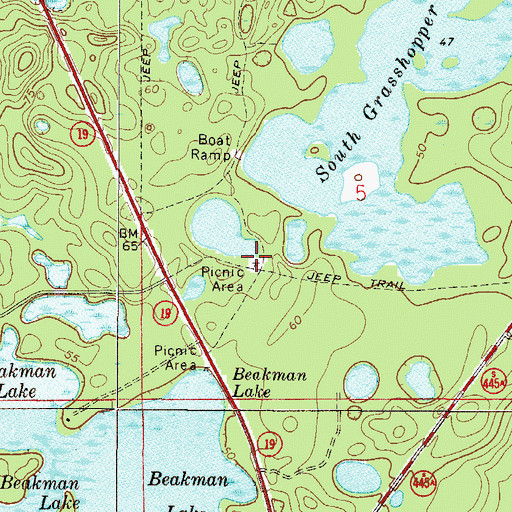 Topographic Map of Beakman Lake Recreation Area, FL