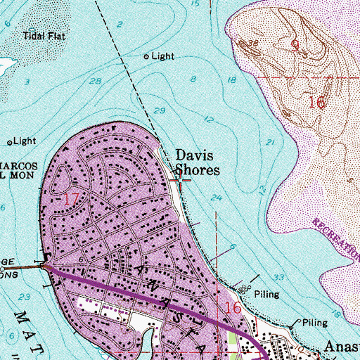 Topographic Map of Davis Shores, FL