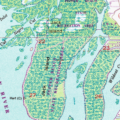 Topographic Map of Jack Island, FL