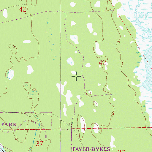 Topographic Map of Faver-Dykes State Park, FL