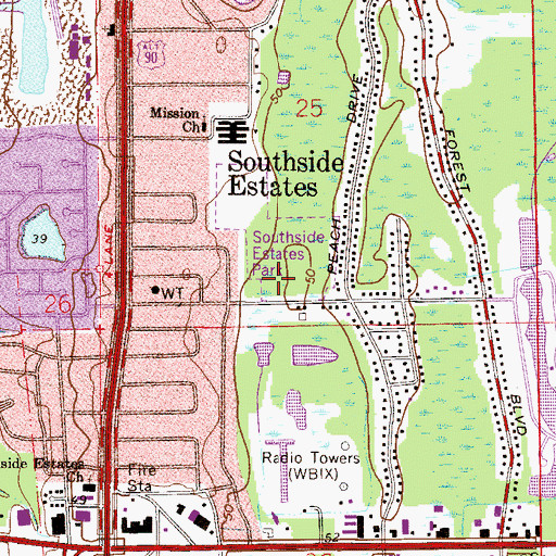 Topographic Map of WXTL-AM (Jacksonville Beach), FL