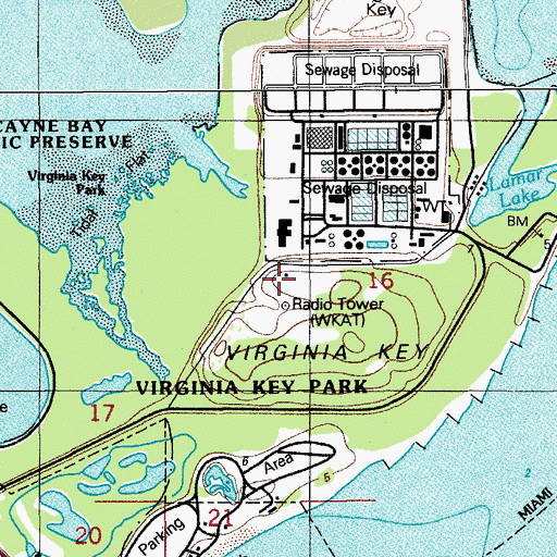 Topographic Map of WKAT-AM (North Miami), FL