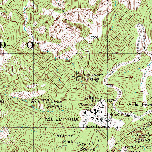 Topographic Map of Lemmon Spring, AZ